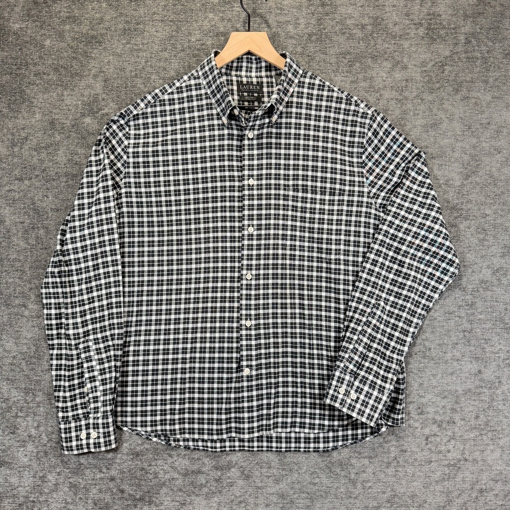 Lauren Ralph Lauren Soft‎ Stretch Shirt Regular Fit Plaid Black White XL